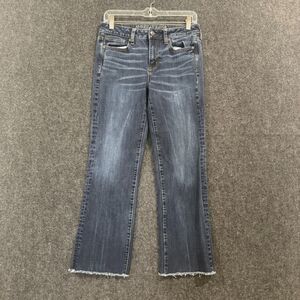 American Eagle Jeans Women's 4 Long High Rise Kick Crop 360 Stretch Frayed Flare